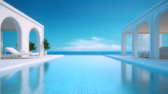 豪华住宅泳池，极简背景风格的摄影图片