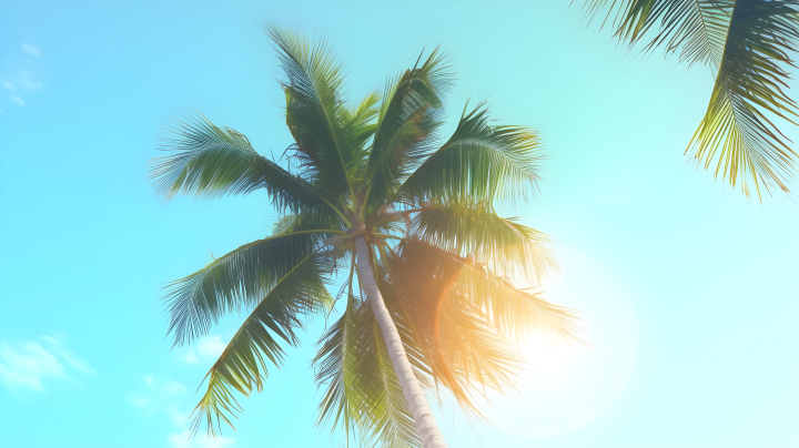 热带风情下的明媚阳光棕榈树摄影图版权图片下载