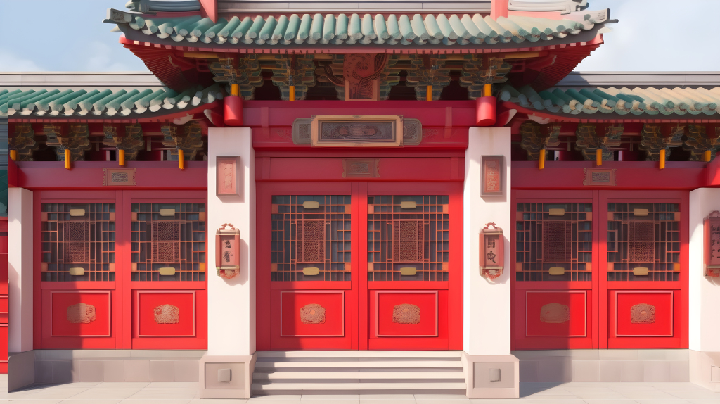 中国风红金门的摄影图片