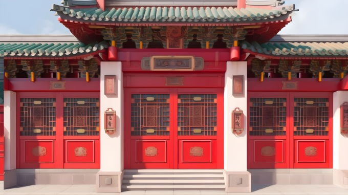 中国风红金门的摄影图片