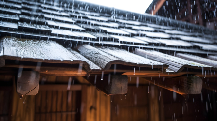 夏日木屋，倾泻的雨滴，狂风暴雨摄影图
