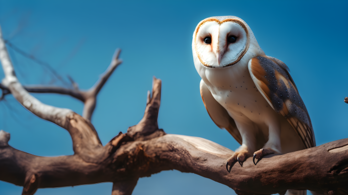 树枝上的野生猫头鹰摄影图