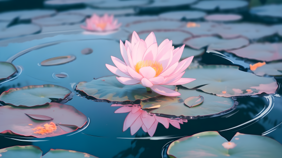 池塘中粉红莲花摄影图