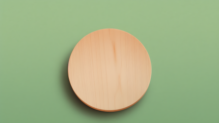 暖色调木制小圆盘在绿色表面的摄影图片