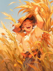快乐收割: 中国农民笑对麦浪摄影图片