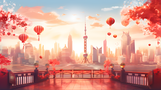 春节喜庆现代城市风光摄影图