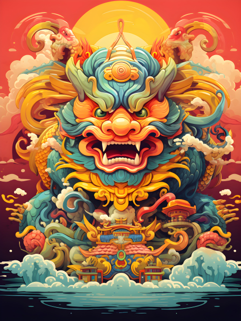 财神神龙缤纷色彩摄影图片