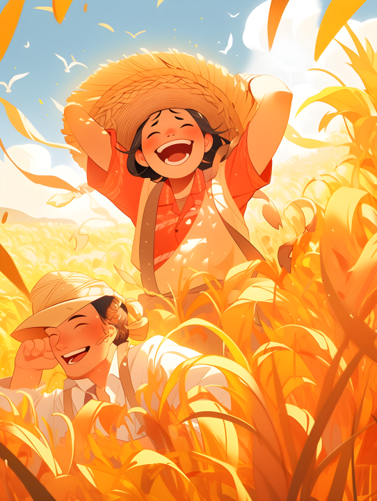 收割小麦幸福笑声溢满田野版权图片下载