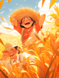 收割小麦幸福笑声溢满田野