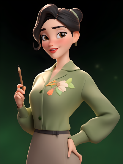 卡通亚洲教师清新提醒（极简主义）摄影图