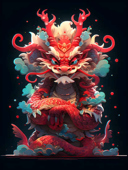 可爱丰富色彩的中国龙财神卡通摄影图片