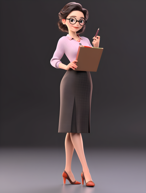 卡通亚洲教师干练全身照摄影图片