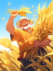 欢乐收割：中国农民摘麦笑高清图
