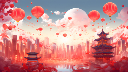 城市景观的喜庆背景与清新春节摄影图