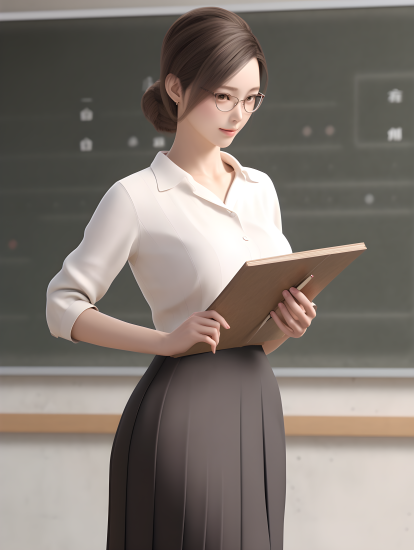 黑板前的卡通教师摄影图