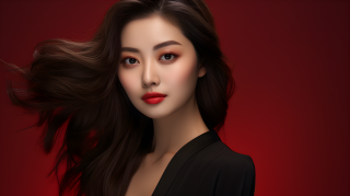 充满活力与自信的亚洲年轻女模特摄影图片