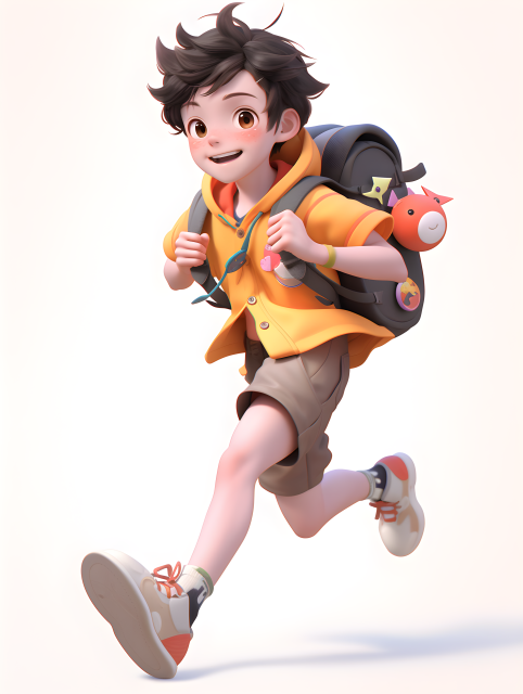 上学路上奔跑的男学生摄影图片