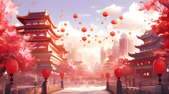 春节现代城市风景摄影图片