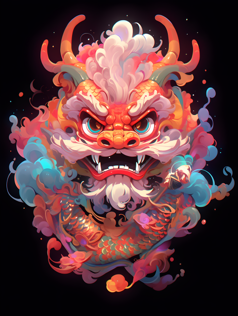 中国风财神卡通可爱彩色中华龙摄影图片