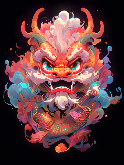 中国风财神卡通可爱彩色中华龙摄影图片