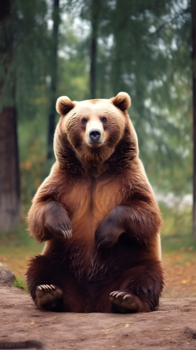 棕熊坐在地上的真实摄影版权图片下载