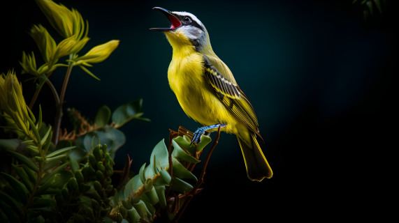 站在枝条上的黄色小鸟摄影图
