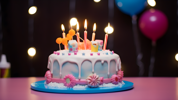 粉白色生日蛋糕摄影图