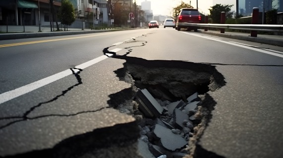 道路开裂地震现场摄影图片