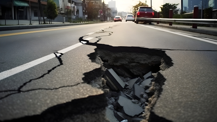 道路开裂地震现场摄影版权图片下载