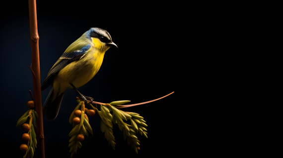 安静的鸟儿风格为浅黄和深蓝的摄影图片