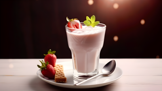 浓郁的草莓牛奶摄影图