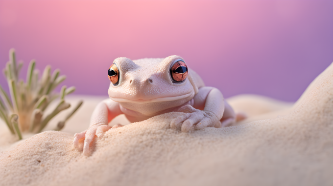 浪漫的粉紫色背景沙漠青蛙摄影图片
