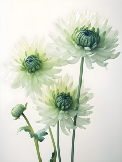 自然光下的白绿色菊花摄影图片