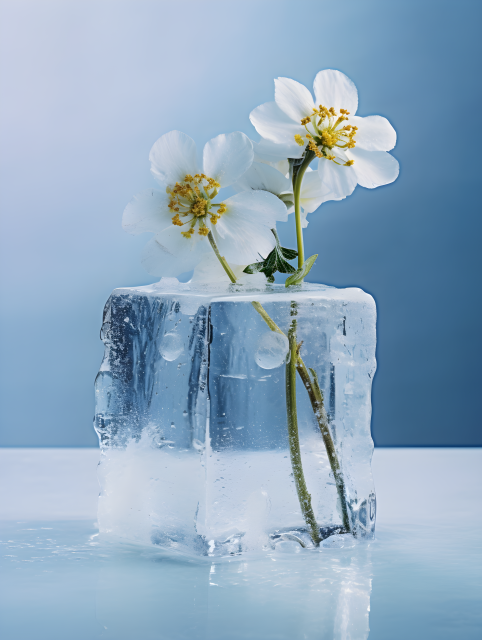 两朵恬静冰花的摄影图片