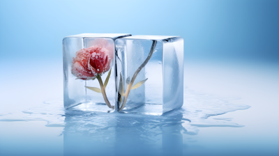 梦幻花朵被冰块封住摄影图