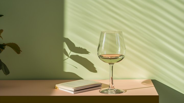 清新素雅的绿叶玻璃杯光影摄影图版权图片下载