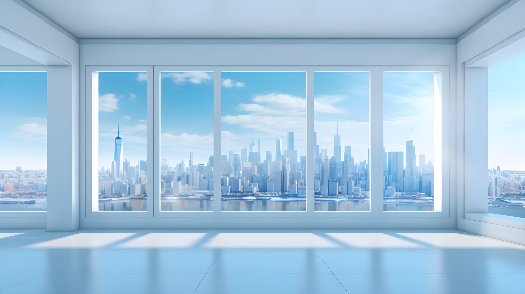 蓝白空无一物的办公室未来感摄影图