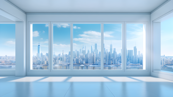 蓝白空无一物的办公室未来感摄影图