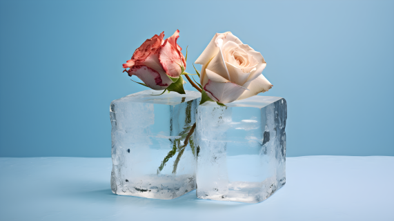 浪漫玫瑰花冰冻摄影图