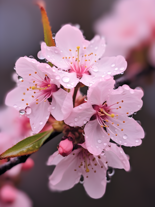 清晨细腻花朵上的水珠摄影图