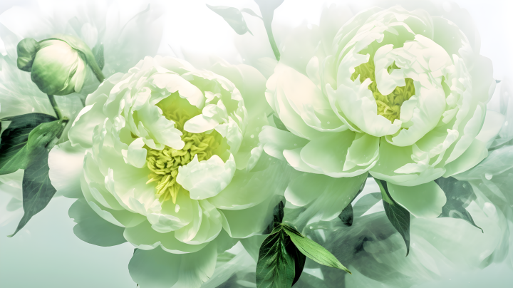 纯白背景下的清透绿色花卉摄影版权图片下载