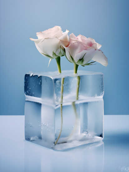 粉色玫瑰冰冻摄影图