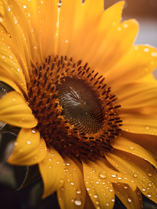 向日葵花瓣上的水珠细节摄影图版权图片下载