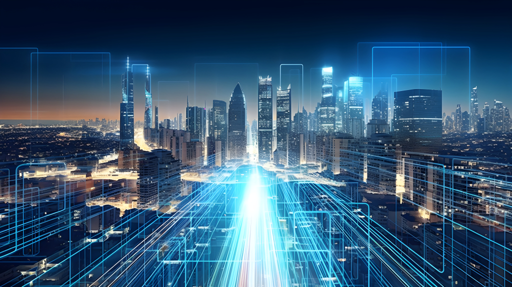 科技奇迹之城闪烁的光芒摄影图版权图片下载