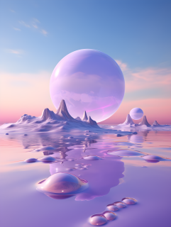 紫色行星蓝天白云背景摄影图片