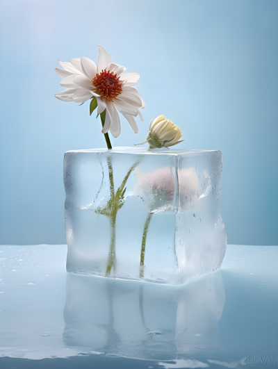 冰块中的花朵摄影图
