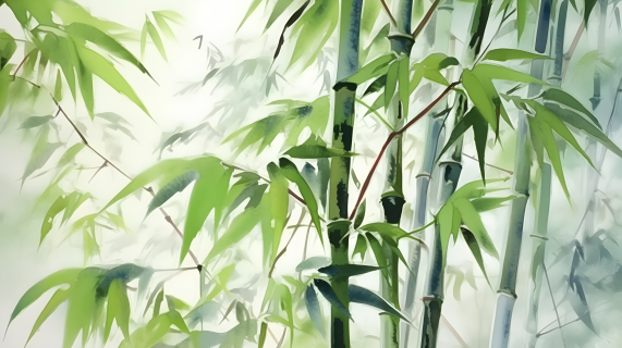 水墨绿色竹叶自然光摄影图片