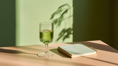 绿色墙面透明玻璃杯简约摄影图