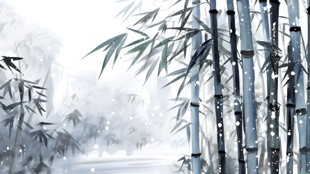 大雪中的竹子水墨画摄影图片