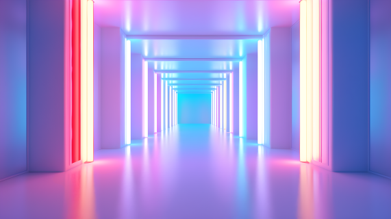 白色背景上的霓虹灯迷宫走廊摄影图